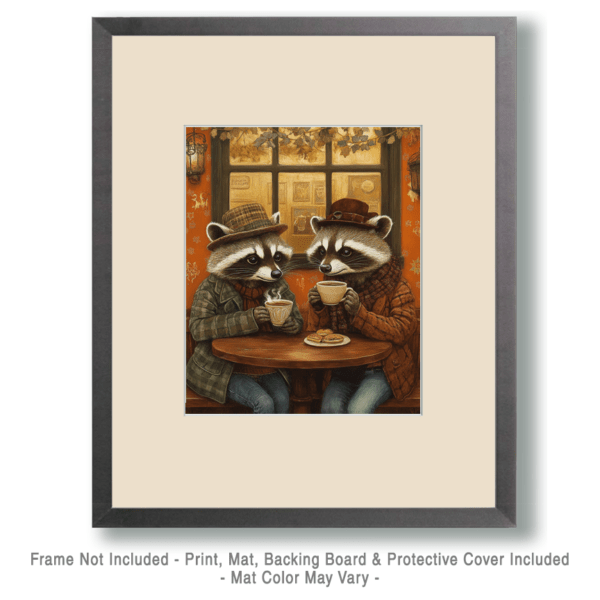 Pair of Raccoons Having Coffee Art