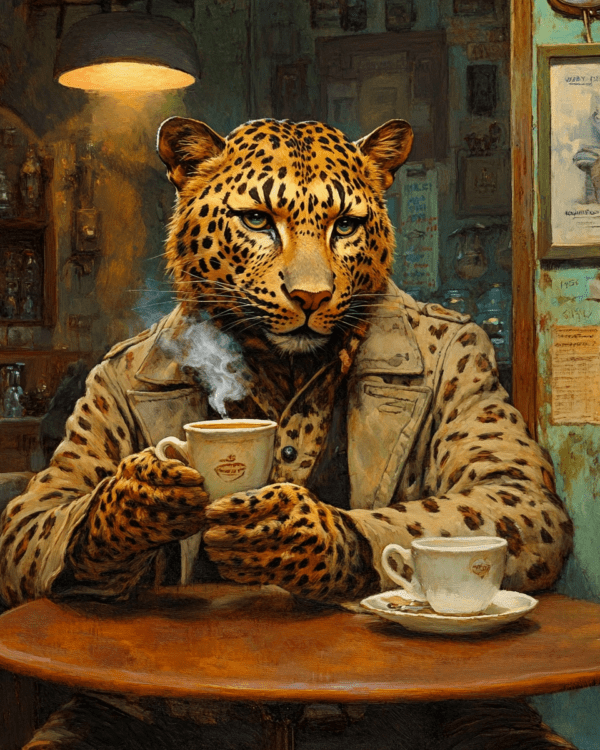 Jaguar Having a Cup of Joe