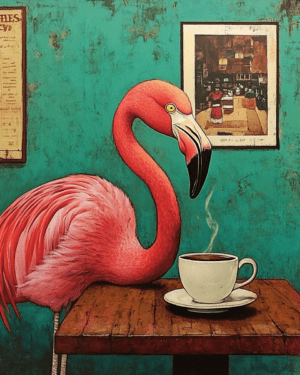 Flamingo Having a Cup of Joe