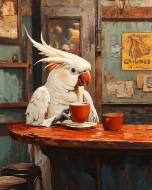 Cockatoo Having a Cup of Joe