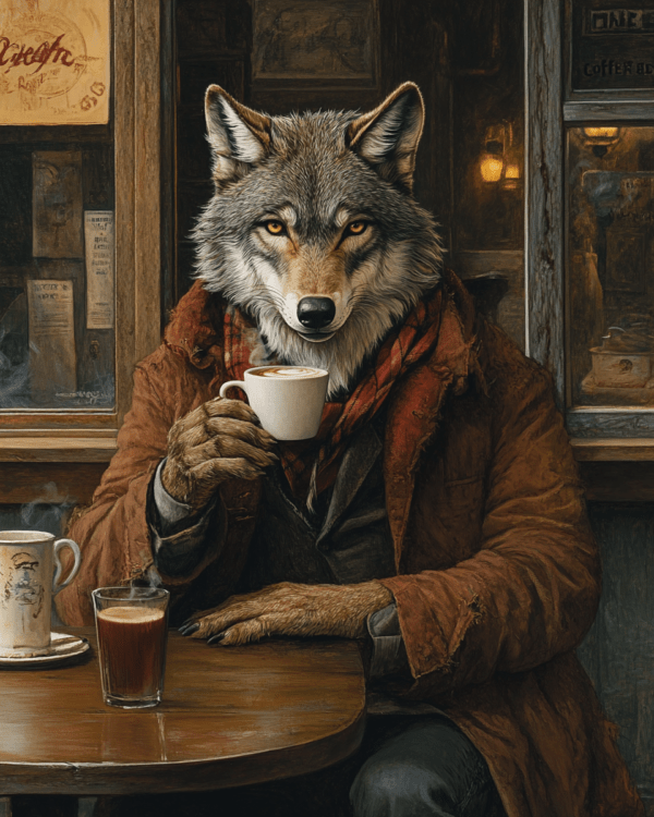 Wolf Having a Cup of Joe