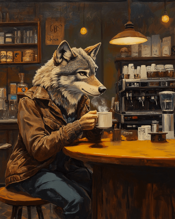 Wolf Enjoying a Cup of Joe