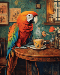 Parrot Enjoying a Cup of Joe