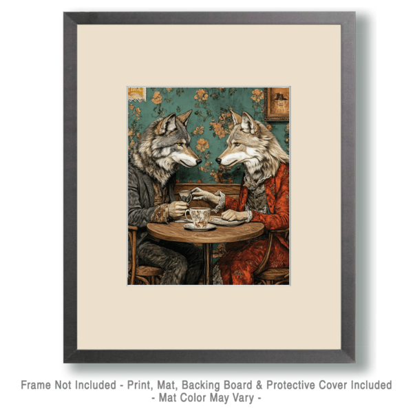 Two Wolves Enjoying a Cup of Joe Art