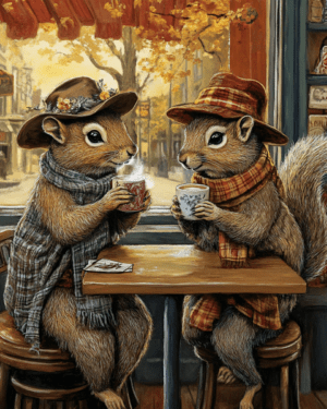 Two Squirrels Enjoying a Cup of Joe