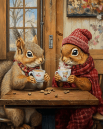 Two Squirrels at a Coffee Shop