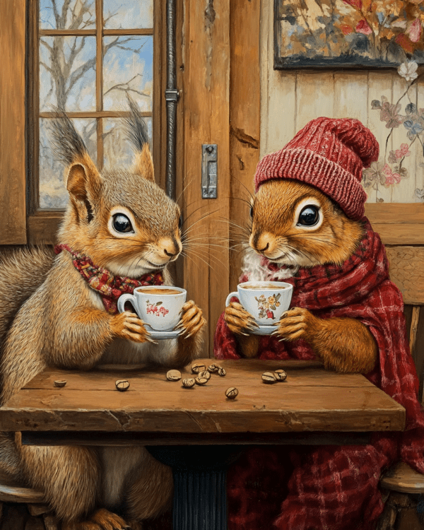 Two Squirrels at a Coffee Shop