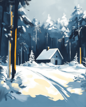 Winter Cabin - Great North Woods Art