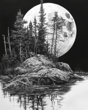 Full Moon Rising - Great North Woods Art