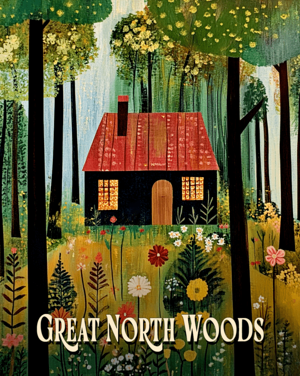 Folk Art Style Cabin ND - Great North Woods Art