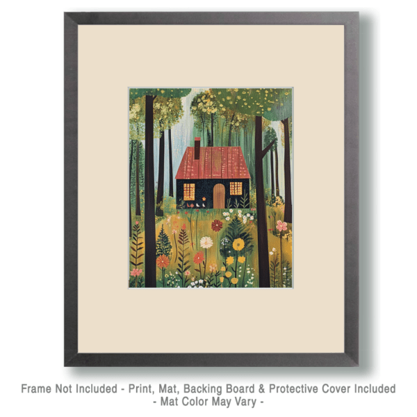 Folk Art Style Cabin - Great North Woods Art Print