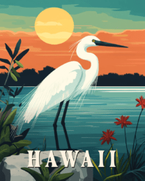 Egret - Hawaii Souvenir Art Print Collection