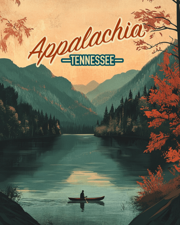 Vintage Appalachia Canoe Poster - Appalachia Souvenir