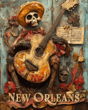 Skeleton Guitarist - New Orleans Souvenir Art Print Collection