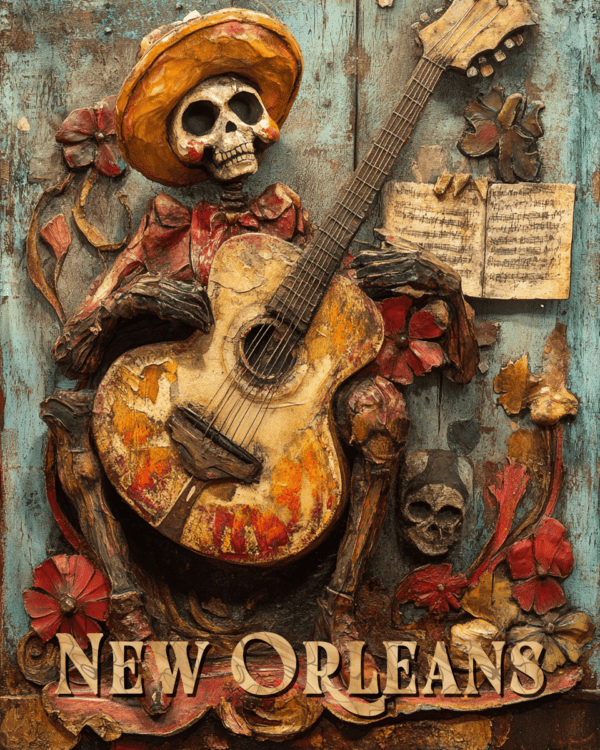 Skeleton Guitarist - New Orleans Souvenir Art Print Collection