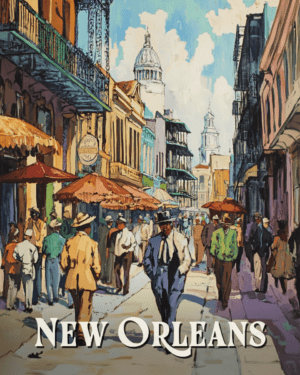 Vintage Bourbon Street - New Orleans Souvenir Art Print Collection