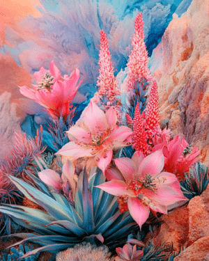 Pink Floral Hillside - Southwestern Wall Art Prints