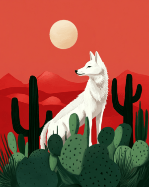 Desert White Wolf - Southwestern Wall Art Prints