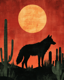 Desert Full Moon Wolf - Southwestern Wall Art Prints