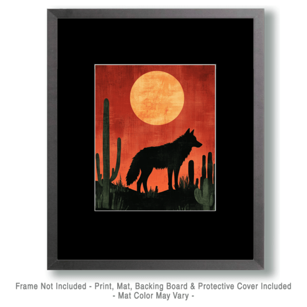 Desert Full Moon Wolf - Southwestern Wall Art