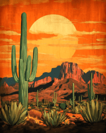 Vintage Style Sonoran Desert Landscape - Southwestern Wall Art Prints