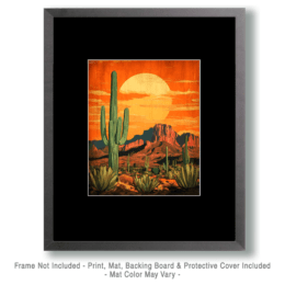 Vintage Style Sonoran Desert Landscape - Southwestern Wall Art