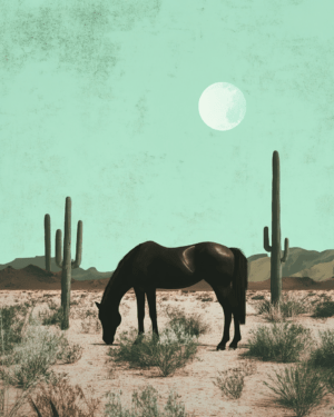 Black Stallion in Desert - Southwestern Wall Art Prints