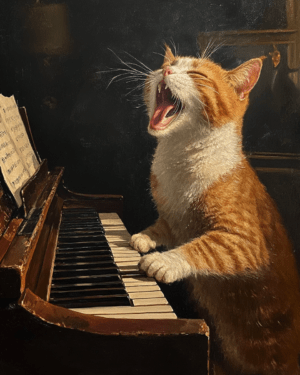 Cat on Piano