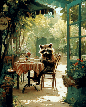 Raccoon at Cafe