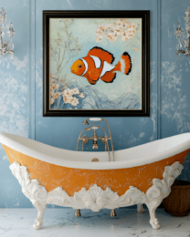 Clownfish Artwork Above Bathtub