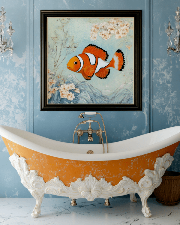 Clownfish Artwork Above Bathtub