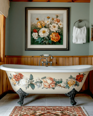 Floral Artwork Above Bathtub