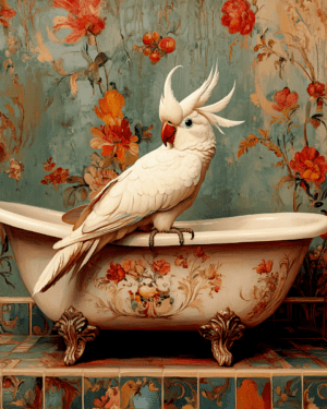 Cockatoo on Bathtub