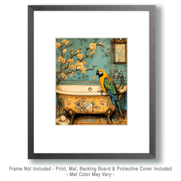 Japandi Parrot in Bathtub Art