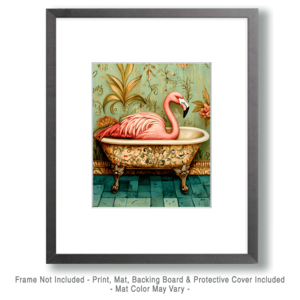 Pink Flamingo in Victorian Bathtub Art