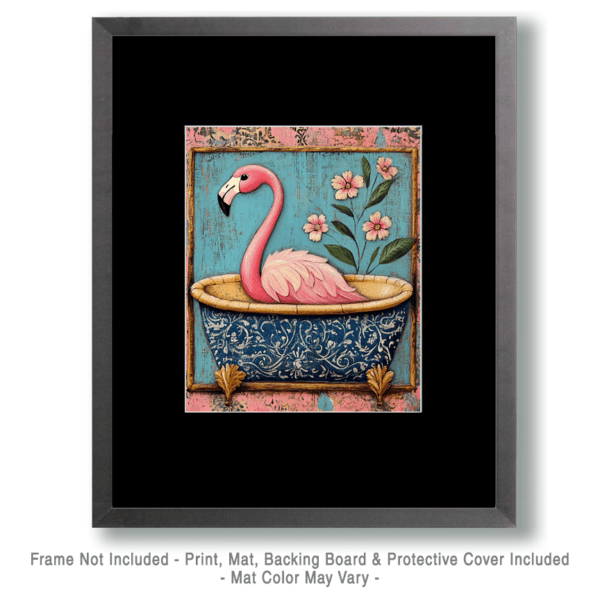 Folk Art Pink Flamingo in a Bathtub Art