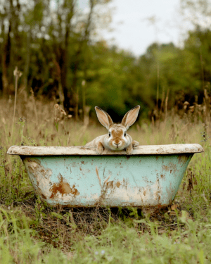 Wild Bunny in Bathtub