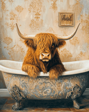 Highland Cow in Bathtub