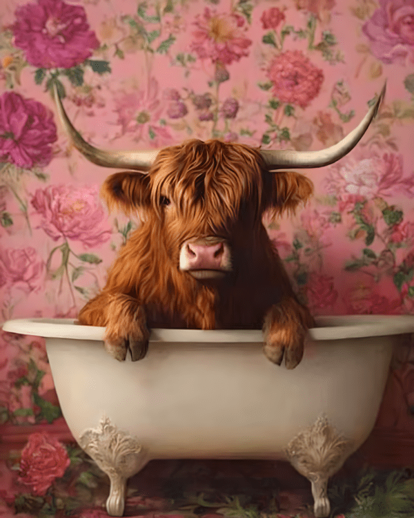 Higland Cow in Vintage Victorian Bathtub