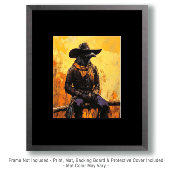 Raven Cowboy on the Fence Art