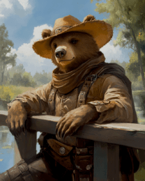 Cowboy Bear on the Fence