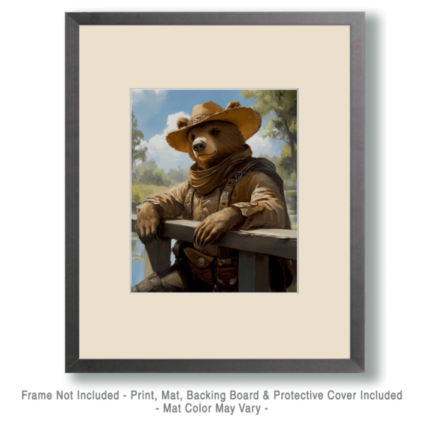 Cowboy Bear on the Fence Art