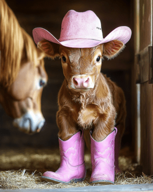 Calf Cowgirl in Barn