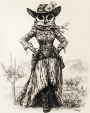 Owl Cowgirl Pencil Sketch