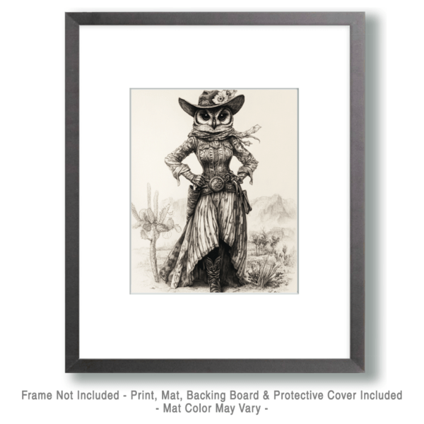 Owl Cowgirl Pencil Sketch Art