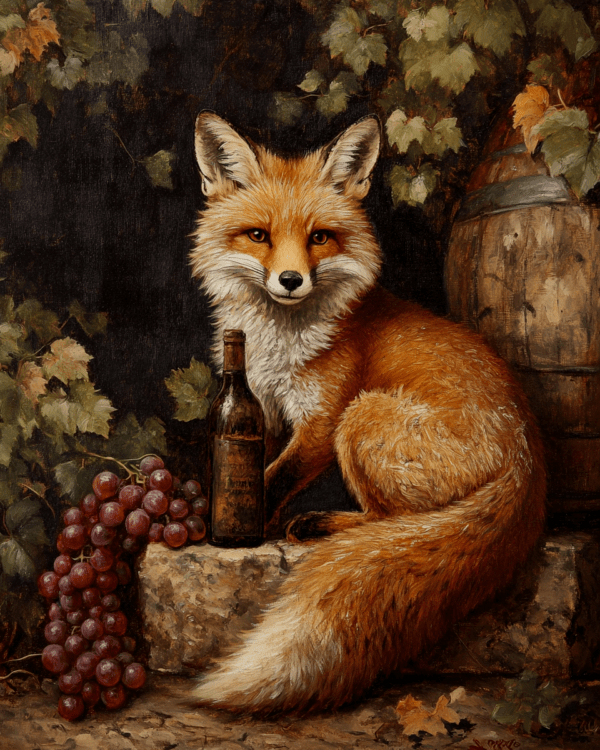 Red Fox & Wine Bottle