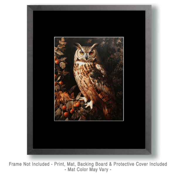 Vintage Great Horded Owl Painting Art