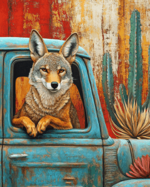 Coyote in Pick-Up Truck