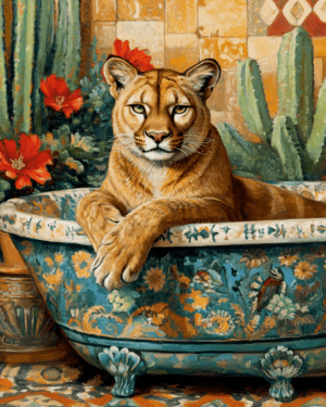 Desert Mountain Lion in Bathtub