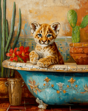 Desert Mountain Lion Cub in Bathtub